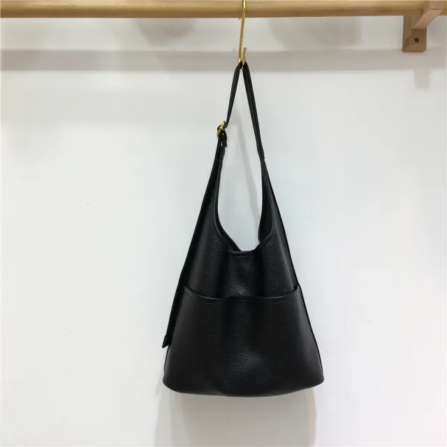 Simple Easy Matching Tote Bag Soft Leather Large Capacity Shoulder Bag Black - Shop at LoveMi