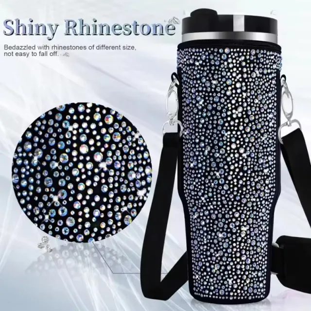 40 Oz Shiny Water Bottle Sets Handbag Adjustable Strap Pearlescent Black - Shop at LoveMi