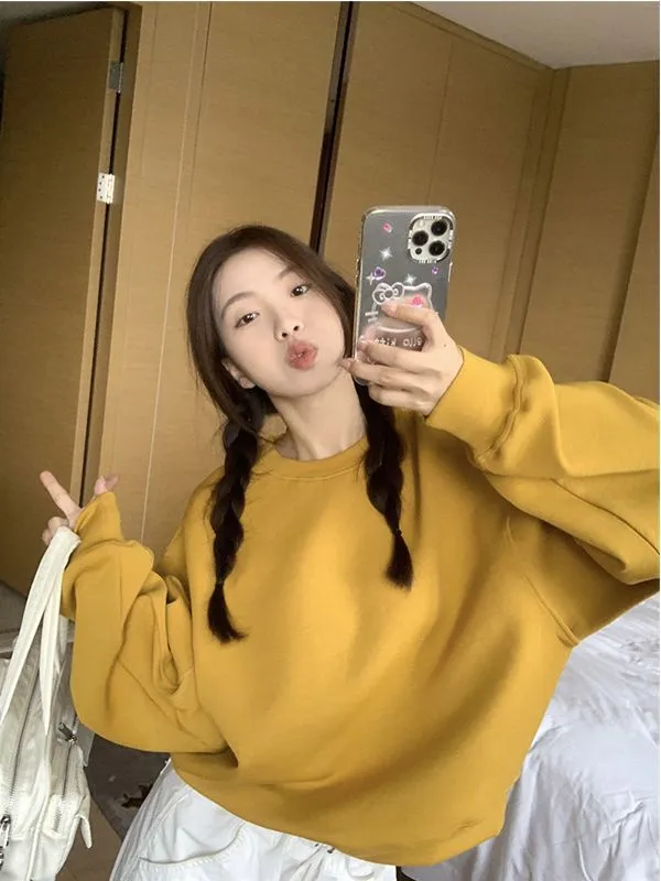Women's Casual All matching Lazy Style Sweater Fendi Yellow - Shop at LoveMi