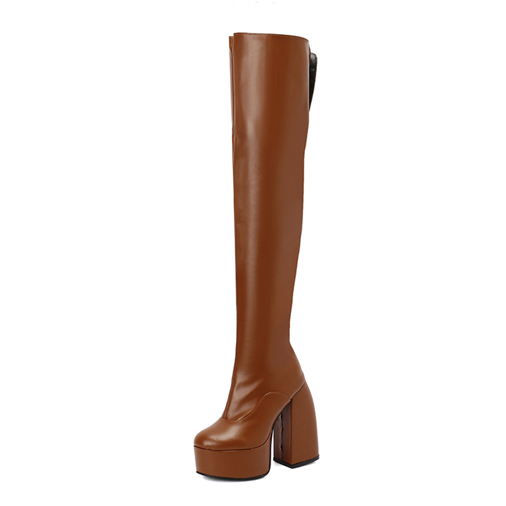 Stylish Casual Plus-size Over-the-knee Boots With A Round Toe And High Heel