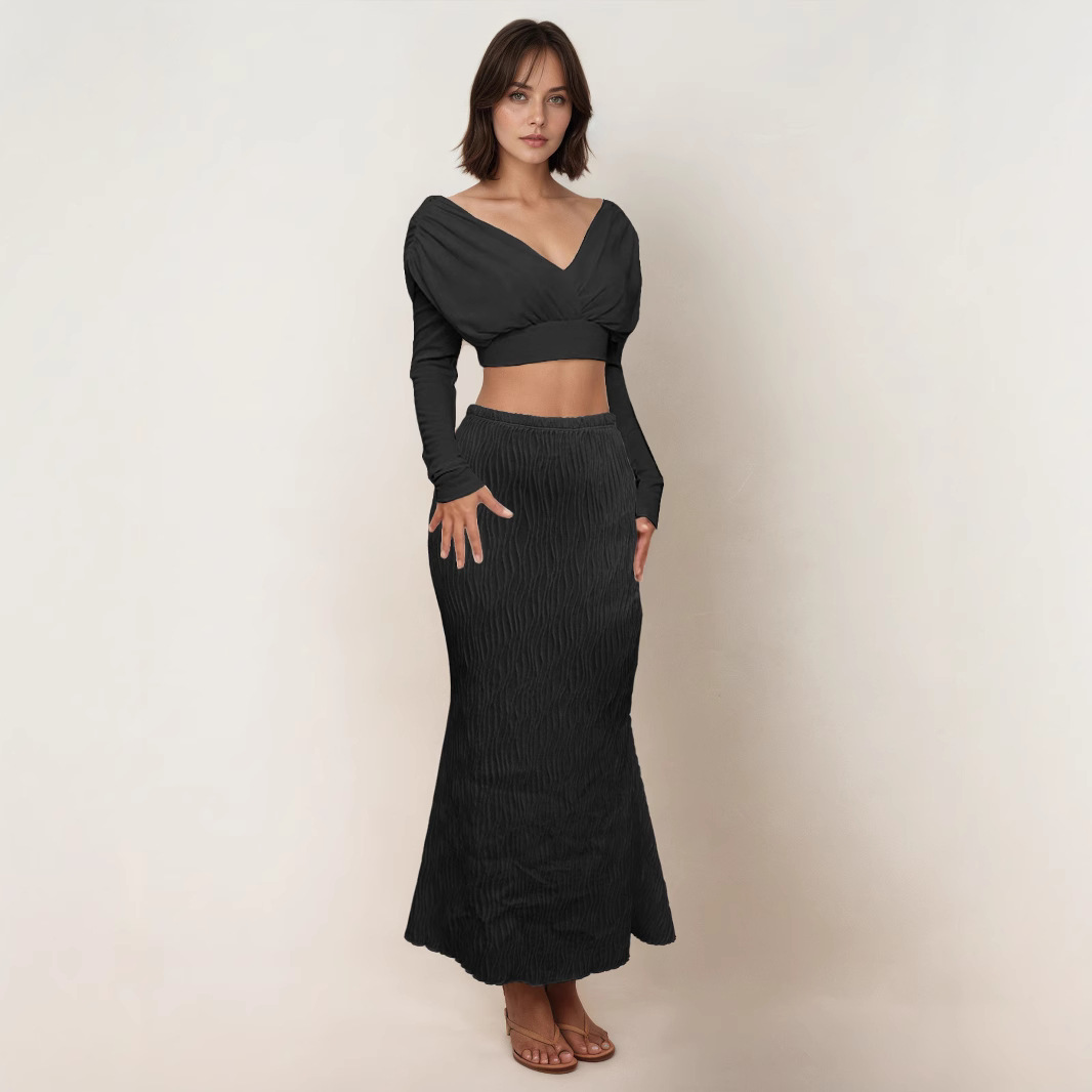 Casual Figure-flattering Solid-color Long Skirt