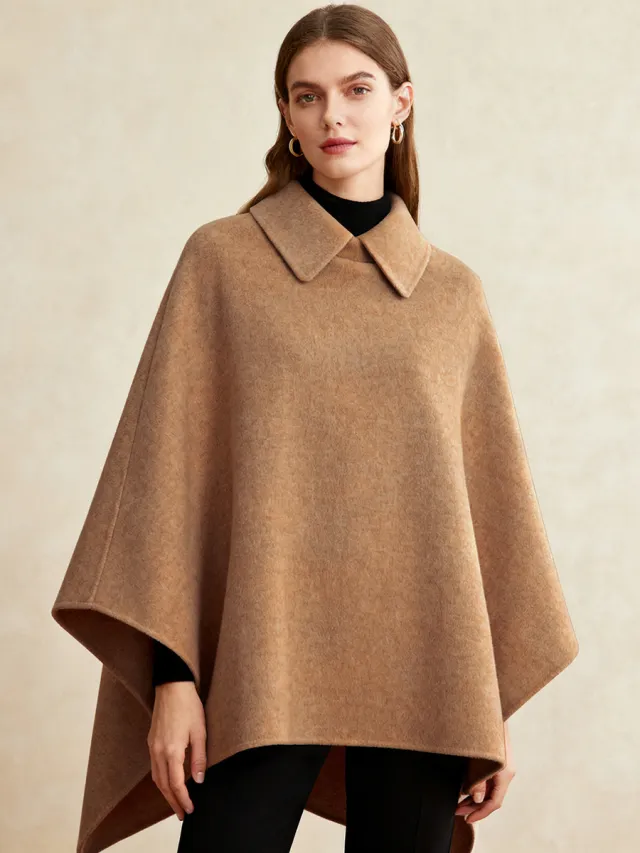 Long Woolen Cape Coat That Flatters Your Figure And Creates A Slimming Elegant Look Camel - Shop at LoveMi