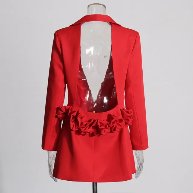New Design Of Special Interest No Back Mosaic Flower Blazer Red - Shop at LoveMi