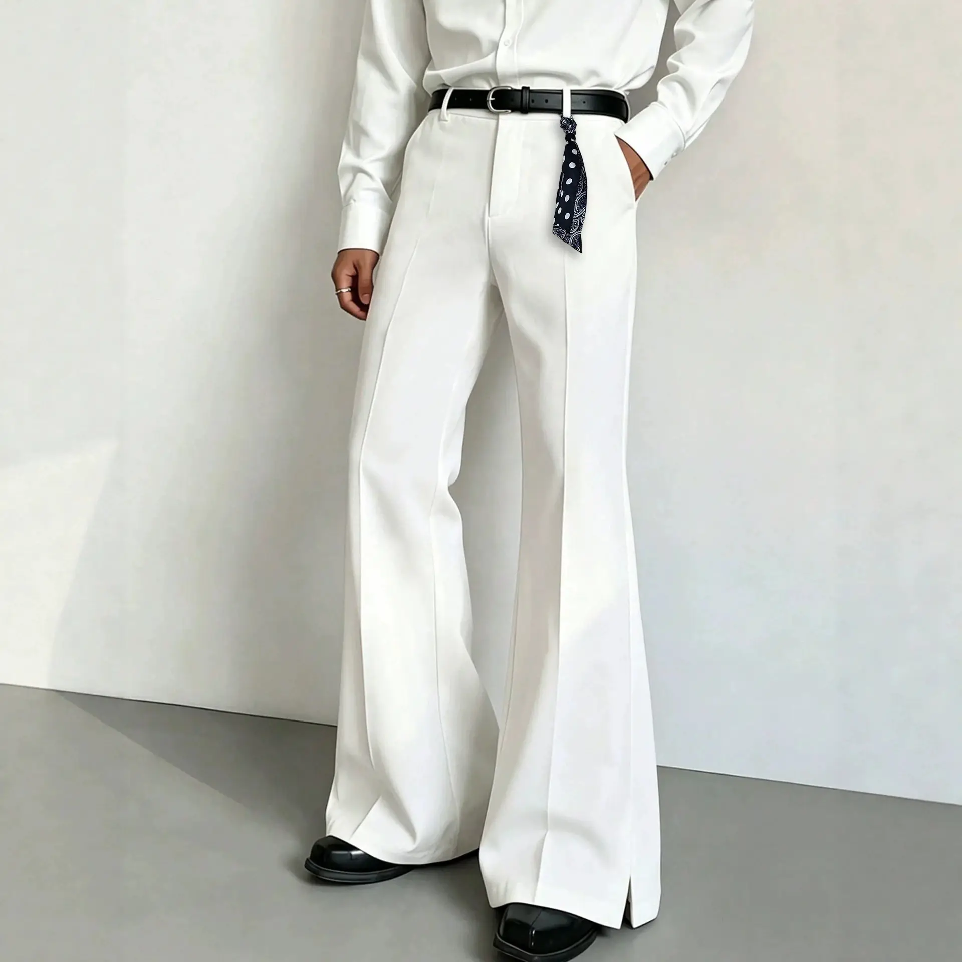 Solid-color High-waist Slightly Flared Casual Pants