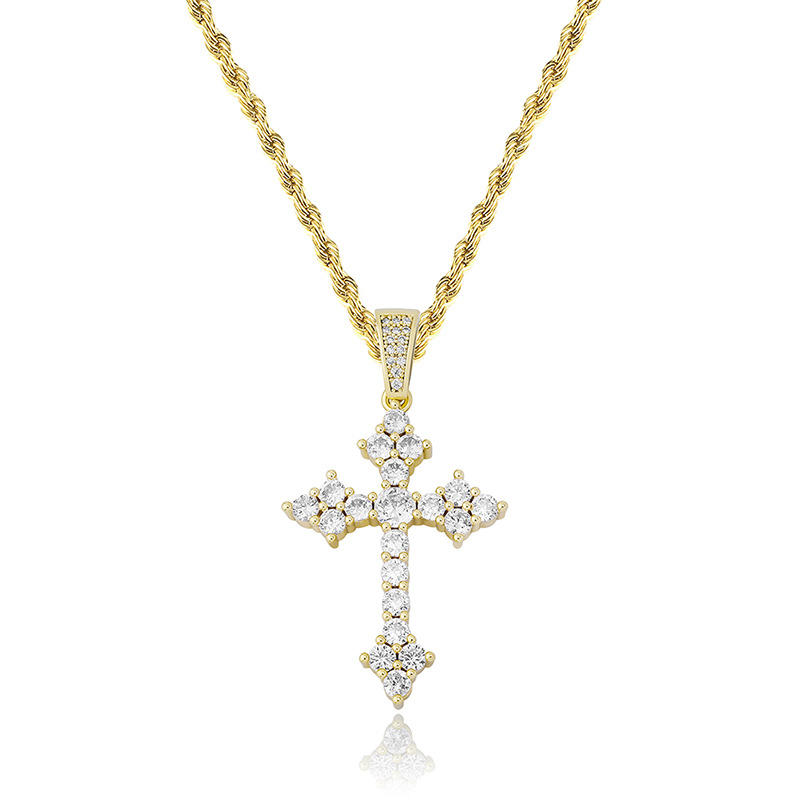 Retro Cross Pendant With Full Zirconia, Simple Religious Necklace For European And American Styles