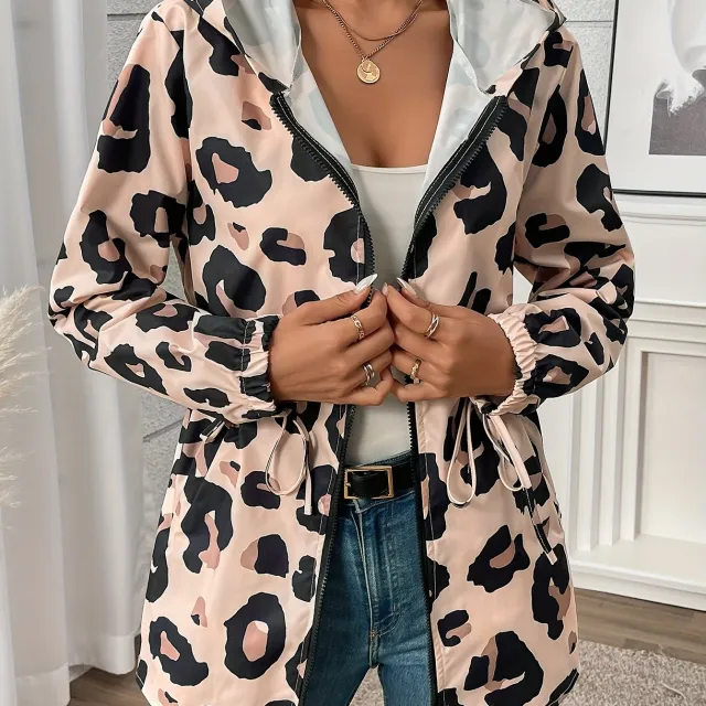 European And American Size Women's Casual Leopard Print Zipper Hooded Jacket Fashion Brand Leopard Print - Shop at LoveMi