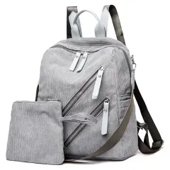 Simple Street Trendy Capacity Casual Female Backpack - Grey - View 1