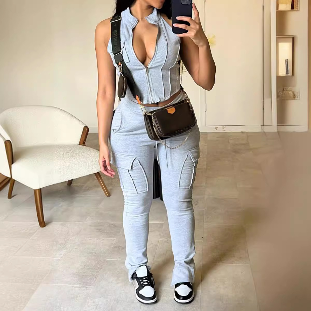 Women's Fashion Zipper Pocket Suit