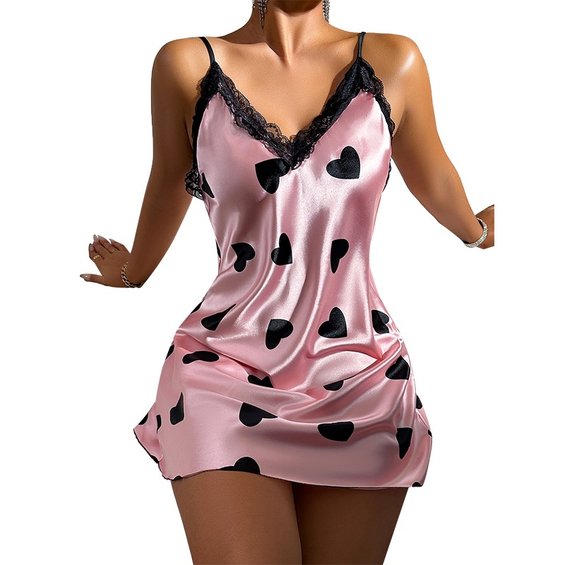 Ice Silk Nightdress Sexy Backless Lovely Suspender Skirt Pajamas Thin Breathable Printed - Image 13