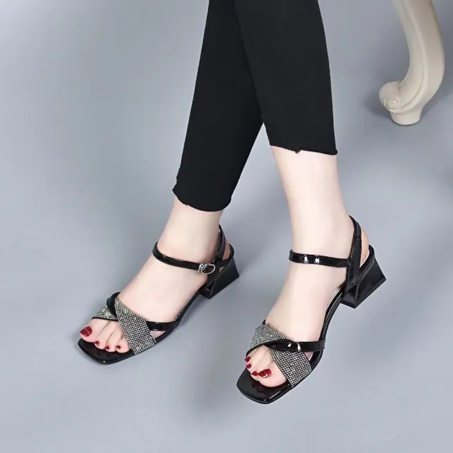 Real Soft Leather Strap Low Heel Fairy Style Sandals Black - Shop at LoveMi