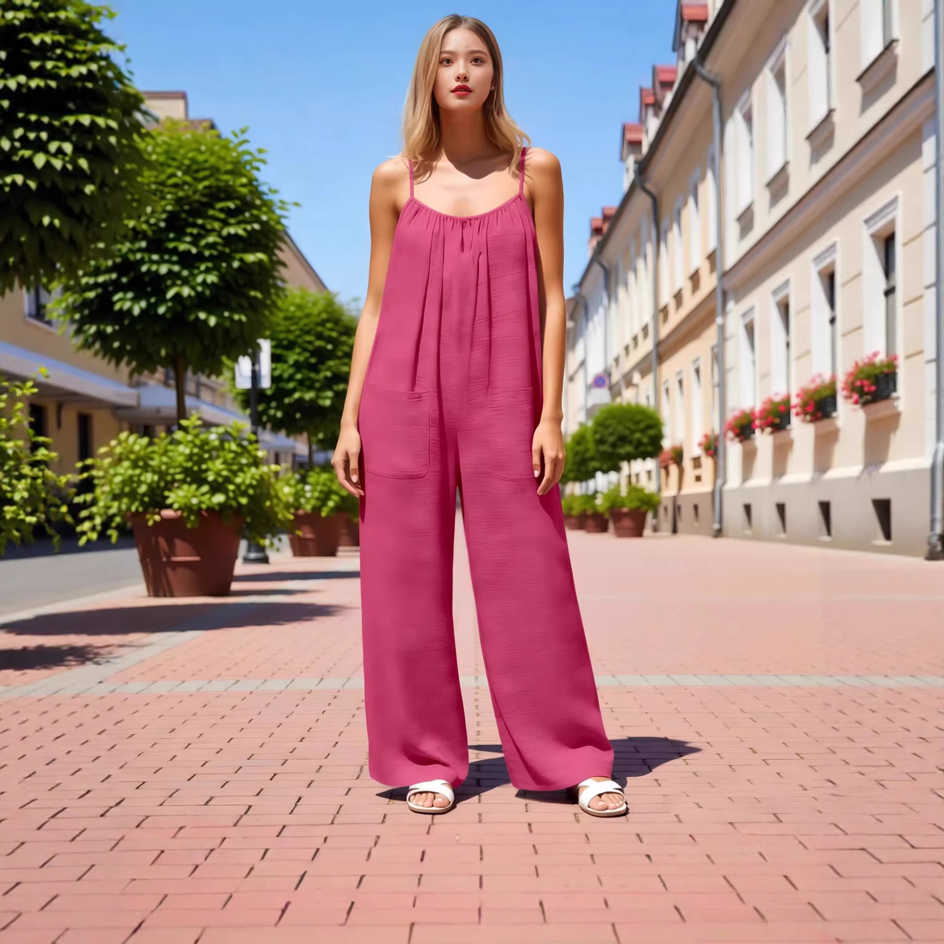 European And American-style Strap Wide-leg Jumpsuit Womens New Summer Style