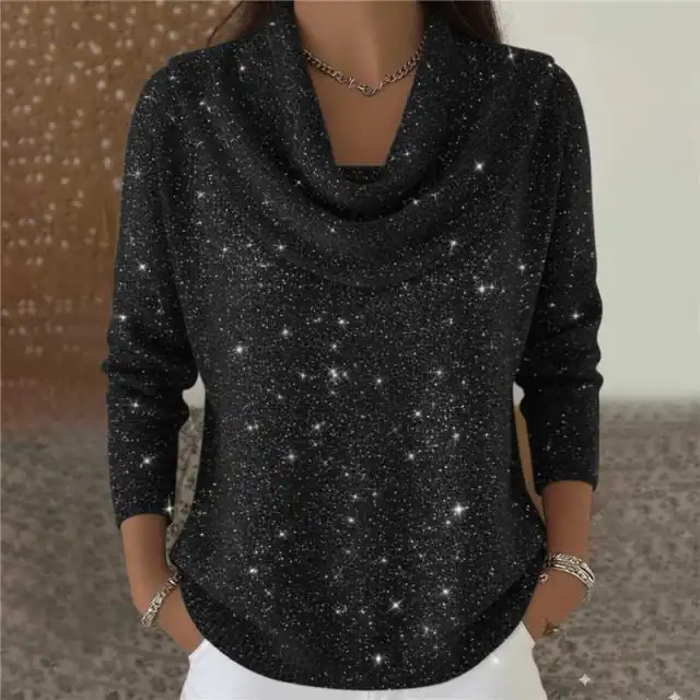 Women Soft Shine Relaxed Round Neck Knit Sweater Black - Shop at LoveMi