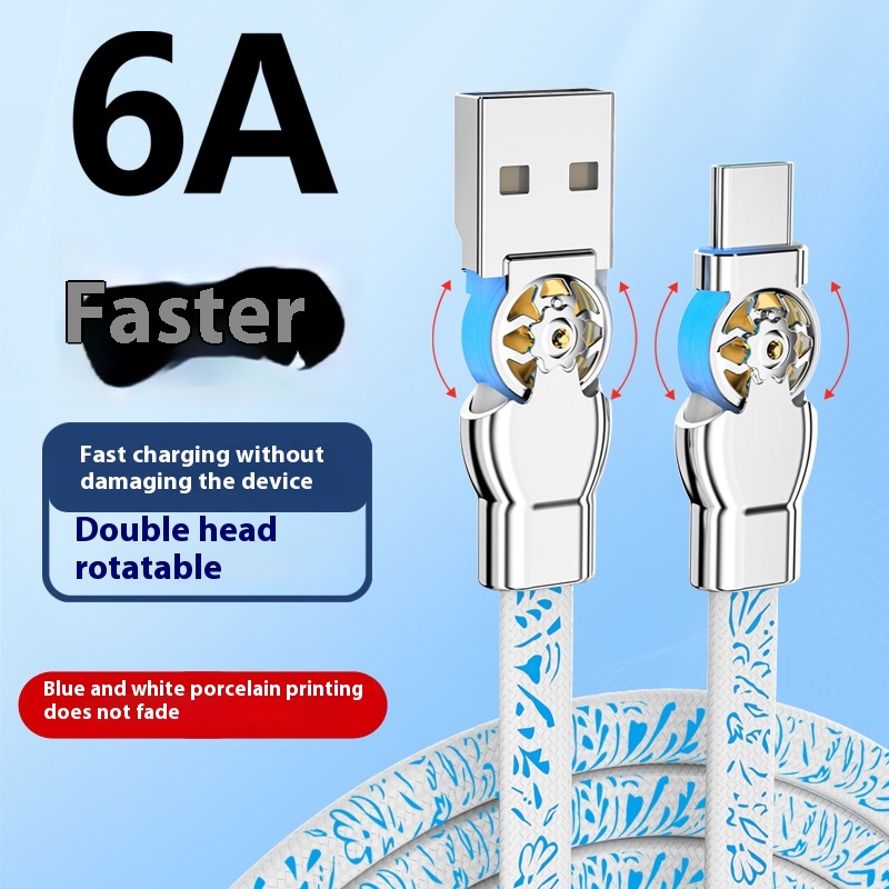 Double Bend Rotating Blue And White Porcelain Type-c Fast Charge Data Cable