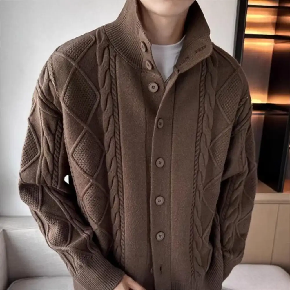 Solid Color Prismatic Plaid Sweater Coat Loose All-match Retro