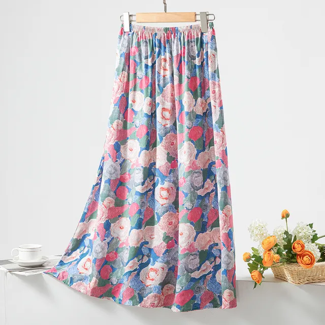 Women's Loose Sweet Cotton Silk Skirt Red Oil Painting - Shop at LoveMi