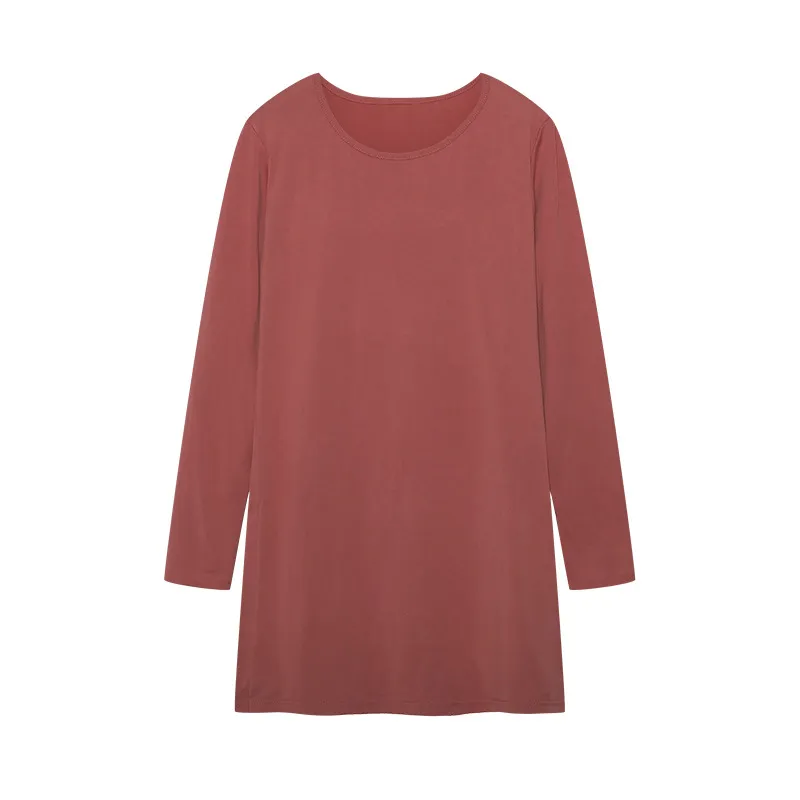 Women's Long Sleeve Slim Fit Slimming Slit Long T-shirt - Wine