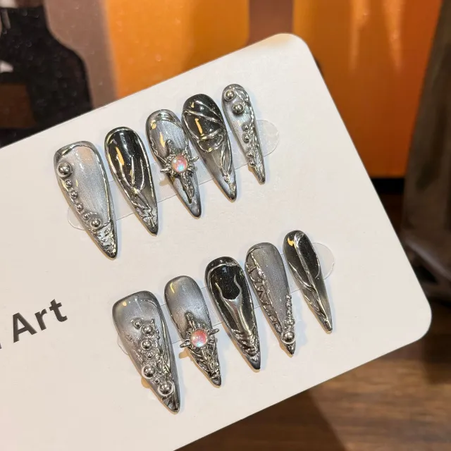 Long pointed Heavy Metal Dark Wind Cat's Eye Irregular Armor Y136 Long Pointed Style - Shop at LoveMi