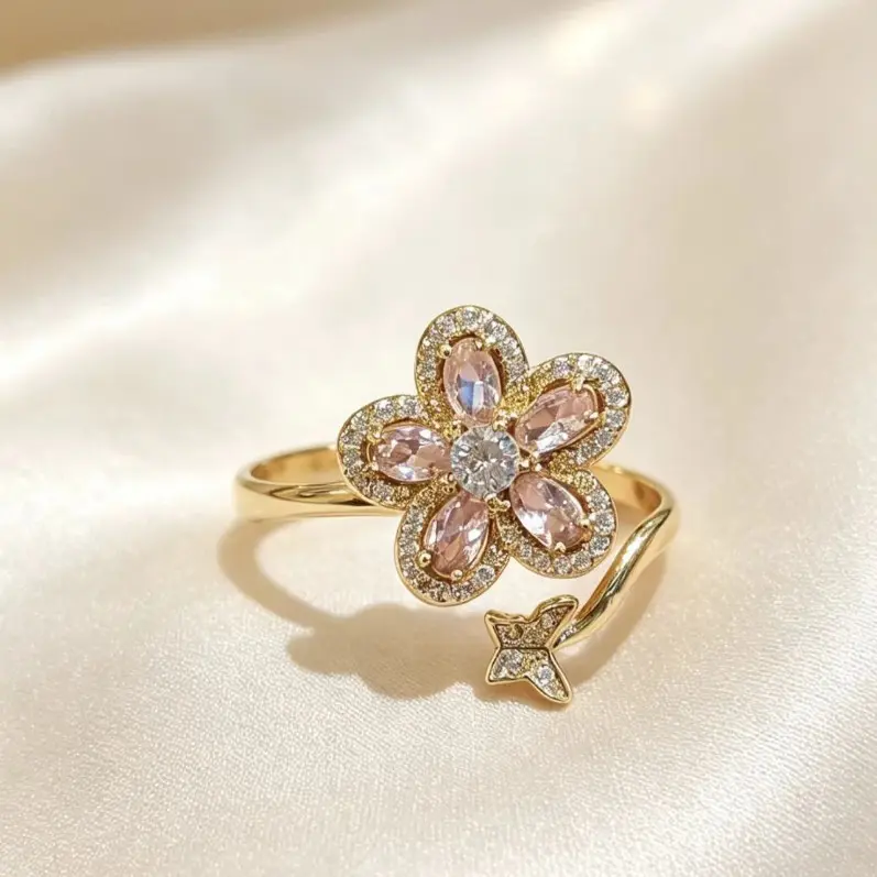 Clover Flower Open Ring Simple And Stylish