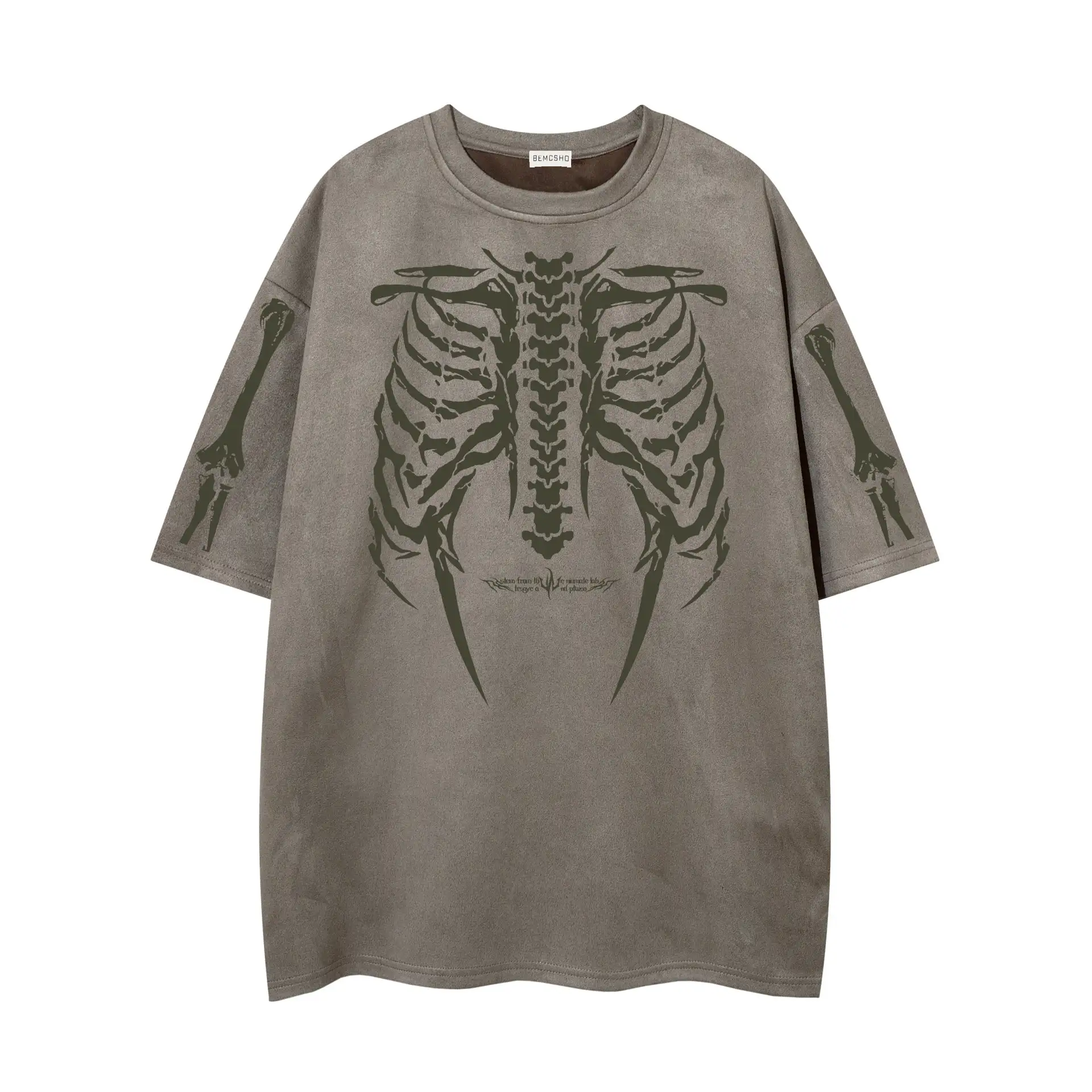 Skull Skeleton Printed Suede Short-sleeved T-shirt