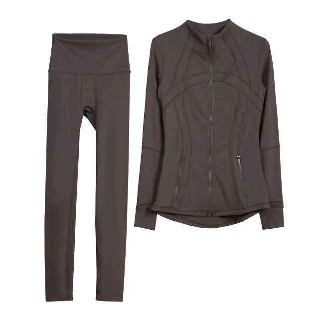 Women's Tight Stand Collar Elastic Quick drying Fitness Exercise Running Yoga Clothes Light With Gray Jacket Suits - Shop at LoveMi
