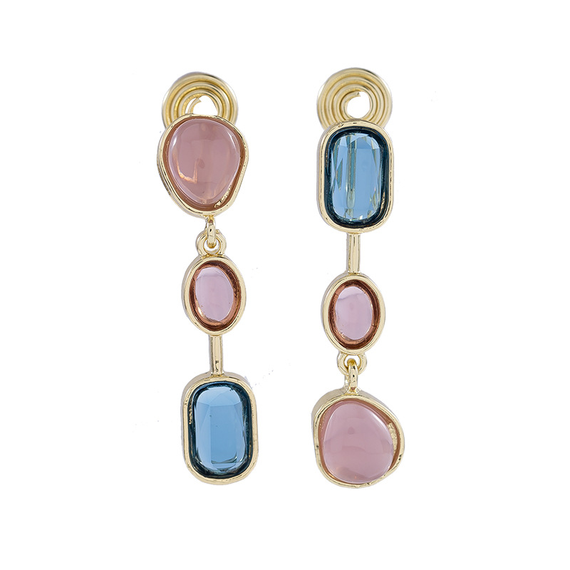 Asymmetric Design Niche Colored Gem Mosquito Coil Stud Earrings