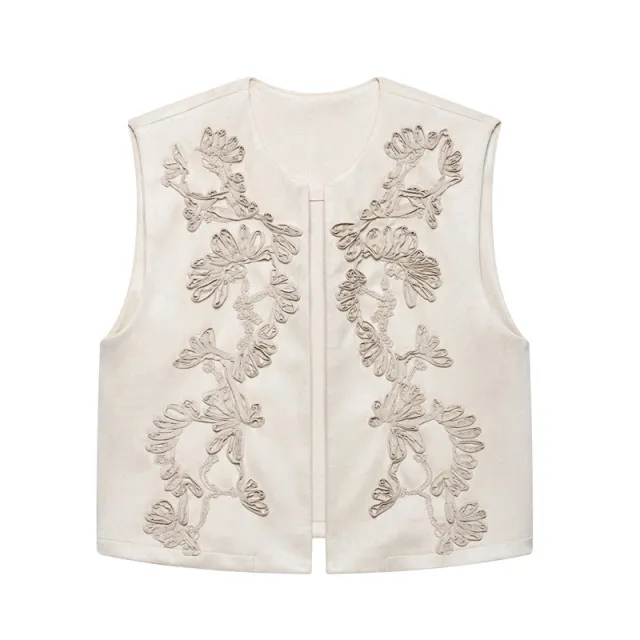 European And American Style Women's Fashion Casual Embroidery Suede Vest Jacket White - Shop at LoveMi