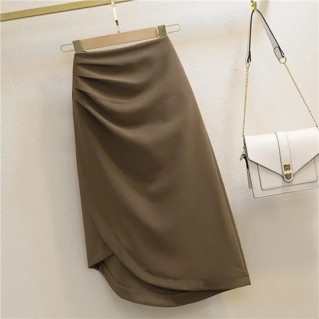 Sexy Pleated High Waist Look Taller Slimming Sheath Skirt Khaki - Shop at LoveMi