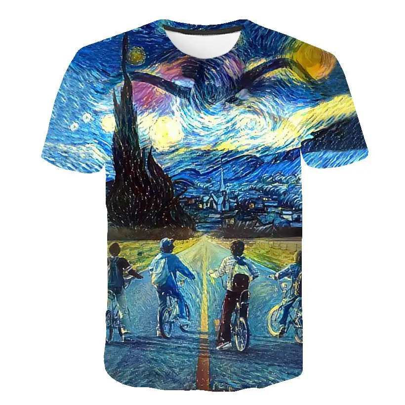 Summer New Fashion Oil Painting Style Cycling Children's Casual T-shirt
