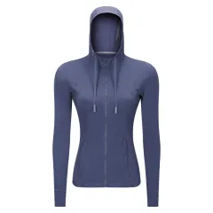 Women's Sports Hooded Jacket Slim-fit Zipper Elastic Running Yoga Clothes - Light Purple Gray - View 1