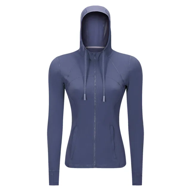 Women's Sports Hooded Jacket Slim fit Zipper Elastic Running Yoga Clothes Light Purple Gray - Shop at LoveMi