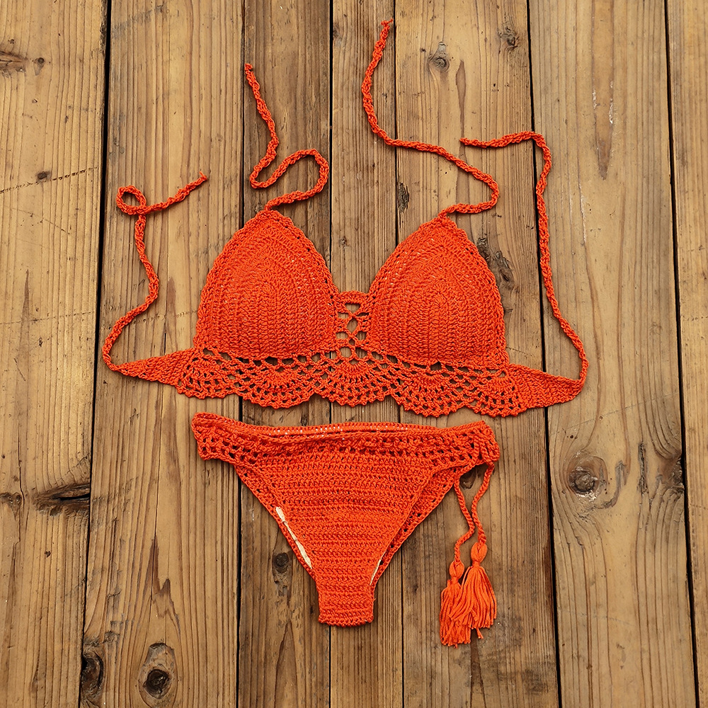 Women's Fashion Solid Color Handmade Crochet Bikini Suit