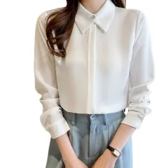 Business Chiffon Blouse Women Long Sleeve Tops Outerwear - White - View 1