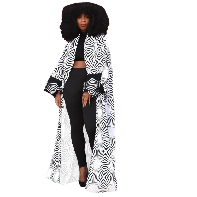 Fashion Temperament Plus Size All matching Long Loose Printed Cardigan Jacket White - Shop at LoveMi