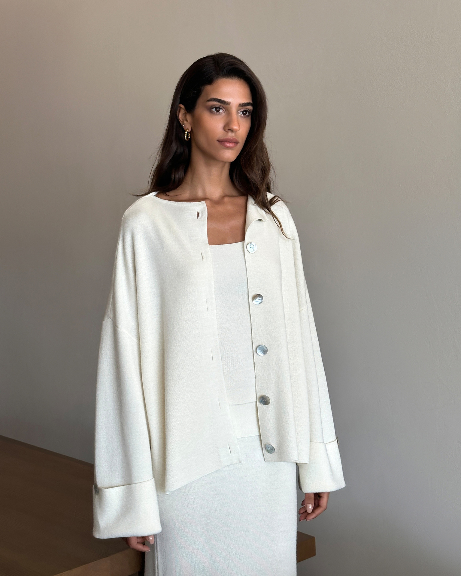 Three-piece knit cardigan, camisole and skirt set, product reference image 20