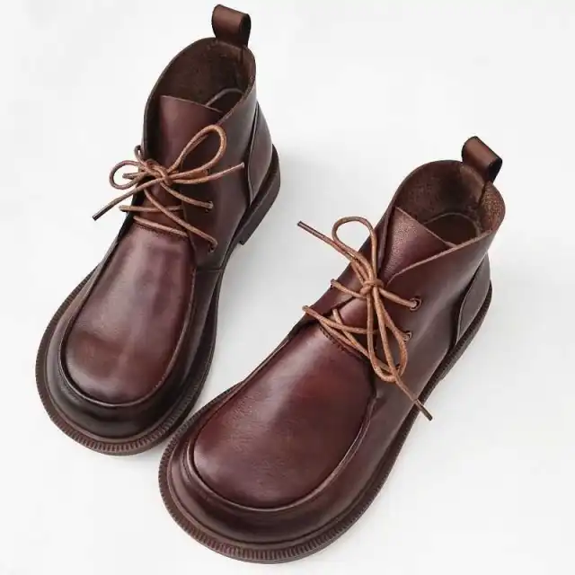 Big Toe Ankle Boots Pure Leather High top Women's Shoes Brown - Shop at LoveMi