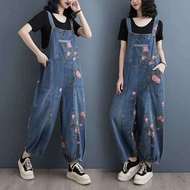 Denim Suspender Pants Ankle tied Straight Denim Jumpsuit Pink Peony - Shop at LoveMi