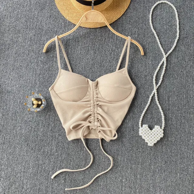 Women's Camisole Fashion Drawstring Slim Fit Vest Khaki - Shop at LoveMi