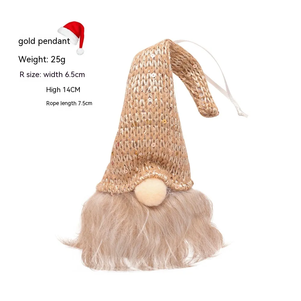 Christmas Decorations Forest Elderly Pendant With Lights Faceless Doll Light-emitting Small Hanging Tree Ornaments - Golden Luminous Pendant