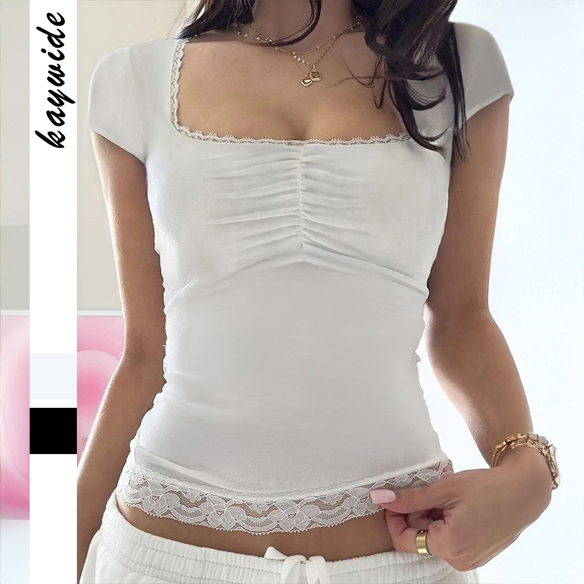 European And American Sexy Hot Girl Style Lace Short Sleeve