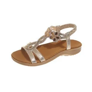 Plus Size Flat Rhinestone Sandals Women Gold - Shop at LoveMi