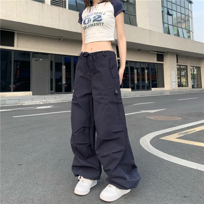 American Vibe Style Hip Hop Pleated Multi-pocket Design Sense Niche Casual Pants - Navy
