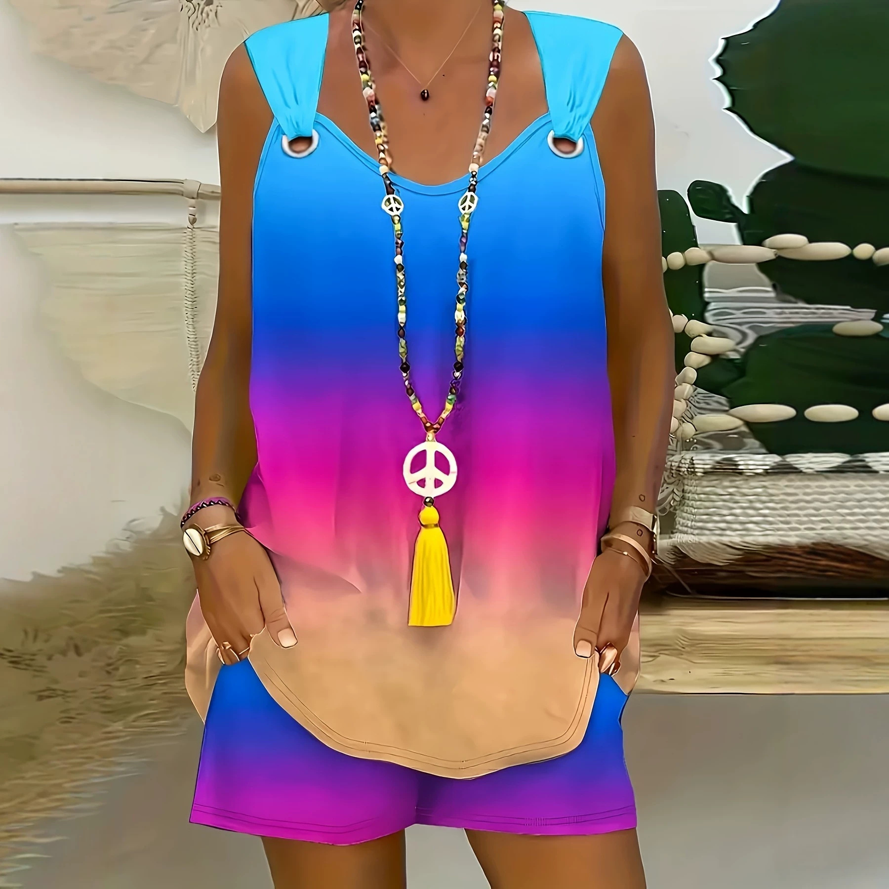 Rainbow Gradient Top And Pants Set