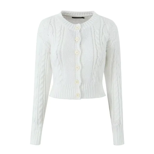 Women's Long sleeved Knitted Cardigan Short Sweater White - Shop at LoveMi