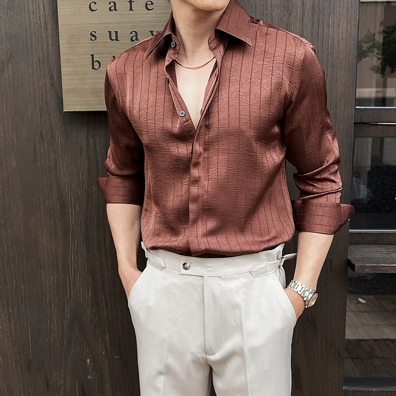 Spring Outfit Draped Striped Elegant Long Sleeve Shirt