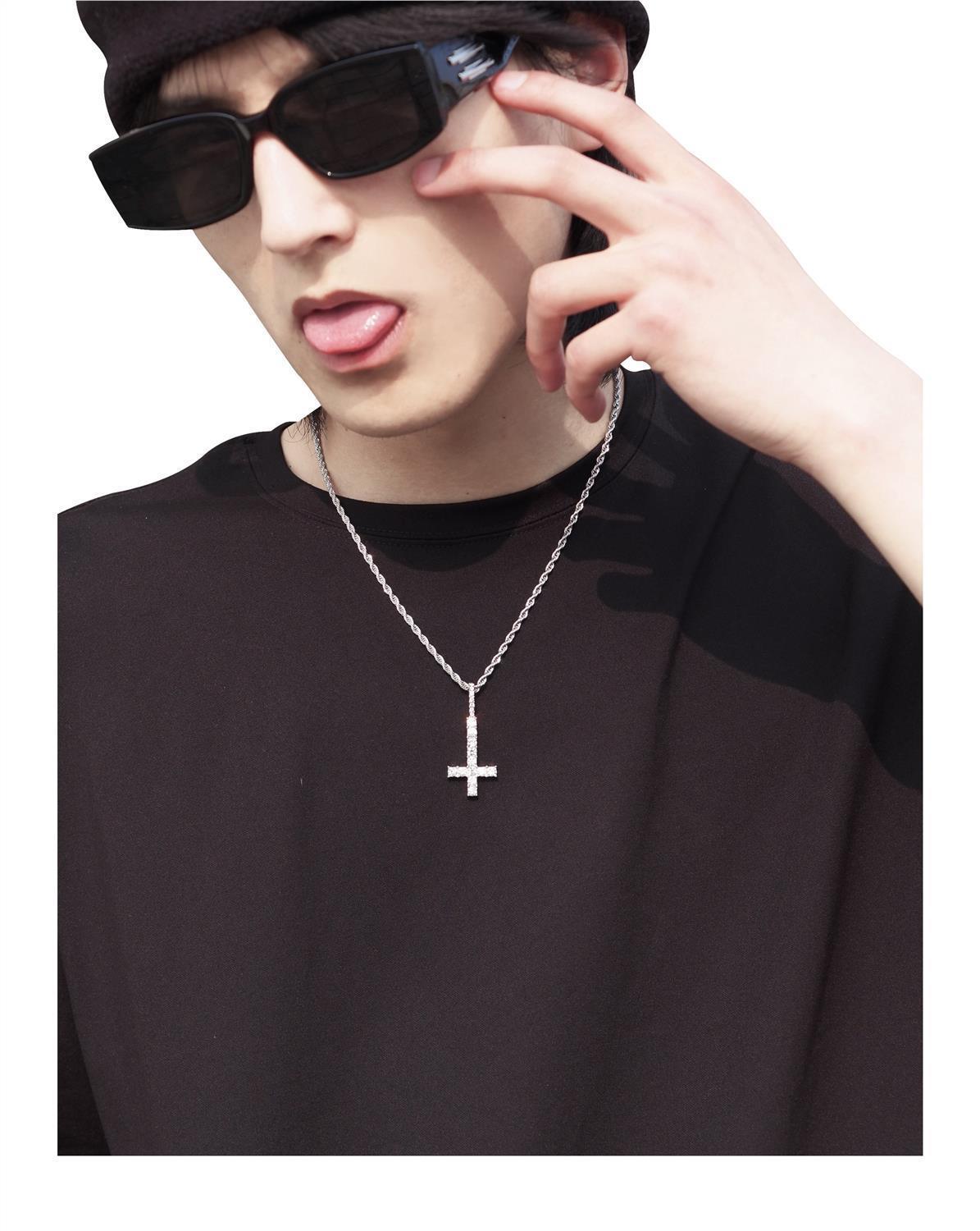 Full Diamond Cross Necklace Inverted Zircon