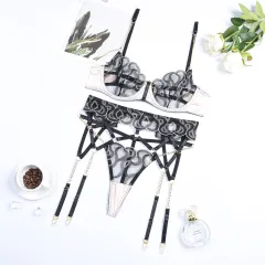 Women's Fashion Embroidery Comfortable And Breathable With Steel Ring Underwear Set - Black Skin Colour - View 1