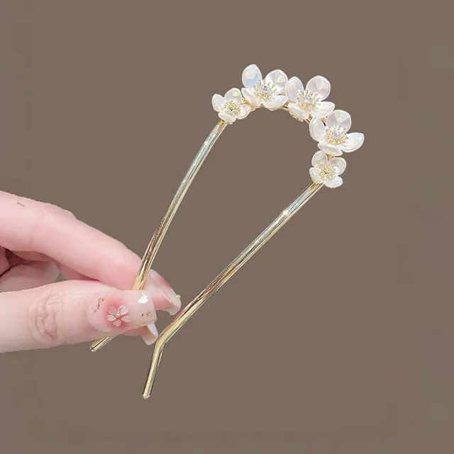 High end Elegant Pearl Flower U shaped Hair Pin Back Head Simple Modern Pearl Hairpin - Shop at LoveMi