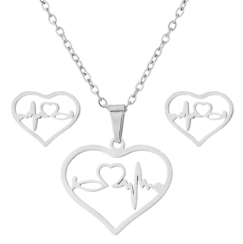 New Stainless Steel Geometric Ear Studs Collarbone Necklace Set