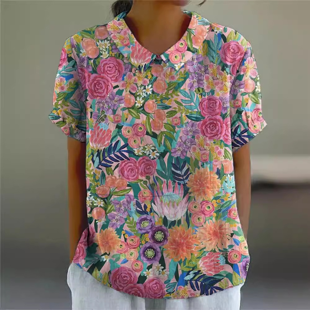 Creative Retro Floral Cute Style Short Sleeve T-shirt