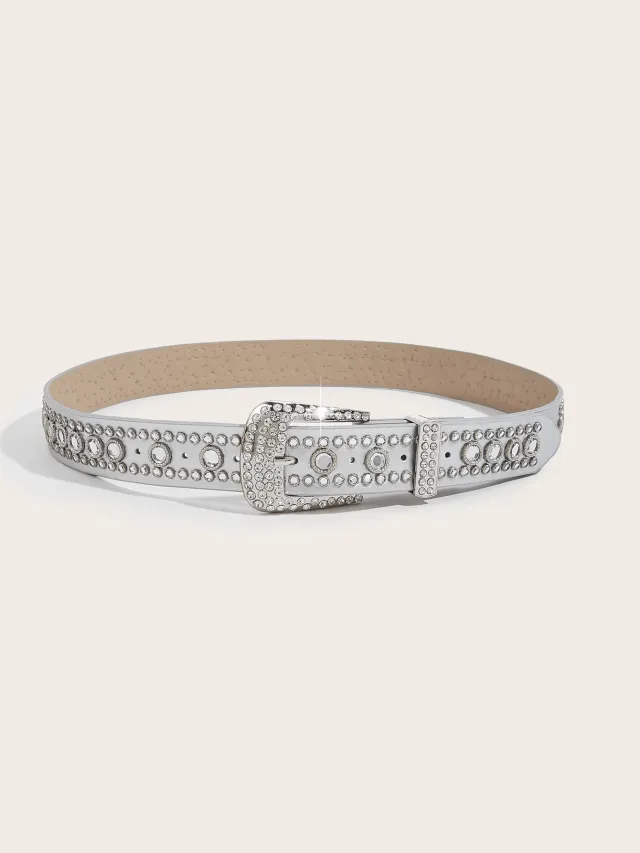 Punk Rivet Rhinestone Hip Hop Belt Silver - Shop at LoveMi